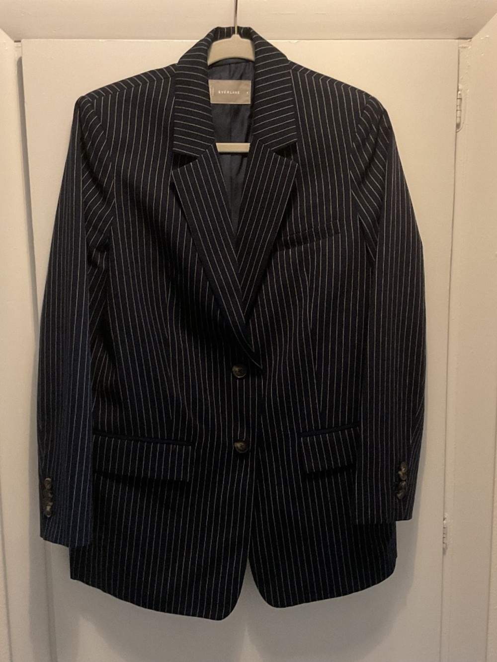 Everlane Oversized Blazer, Navy Pinstripe, Size 4